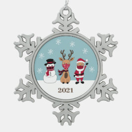 Funny Face Mask Santa Reindeer Snowman Tin Sneeuwvlok Ornament