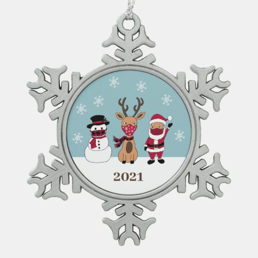 Funny Face Mask Santa Reindeer Snowman Tin Sneeuwvlok Ornament (Voorkant)
