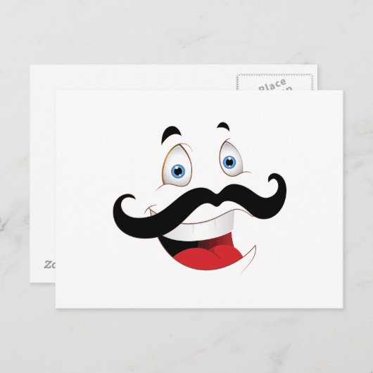 Funny Face met Mustache Briefkaart (Voorkant / Achterkant)
