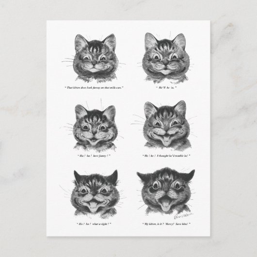 Funny Face of Cat, Louis Wain Briefkaart (Voorkant)