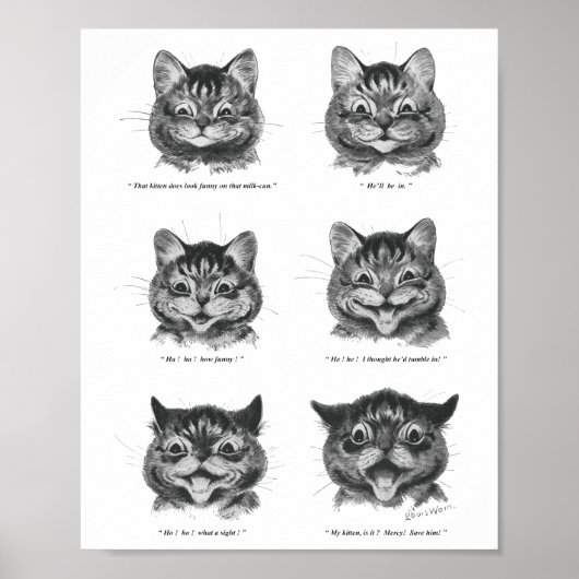 Funny Face of Cat, Louis Wain Poster (Voorkant)