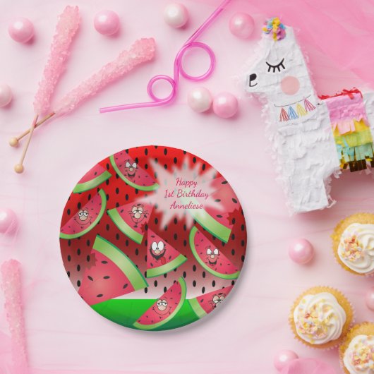 Funny Face Watermelon Design Papieren Bordje (Feest)