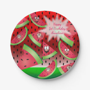 Funny Face Watermelon Design Papieren Bordje