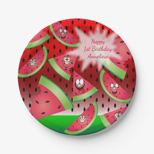 Funny Face Watermelon Design Papieren Bordje (Voorkant)