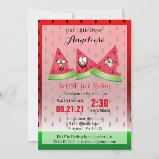 Funny Face Watermelon Kind 00e Verjaardag Kaart (Voorkant)