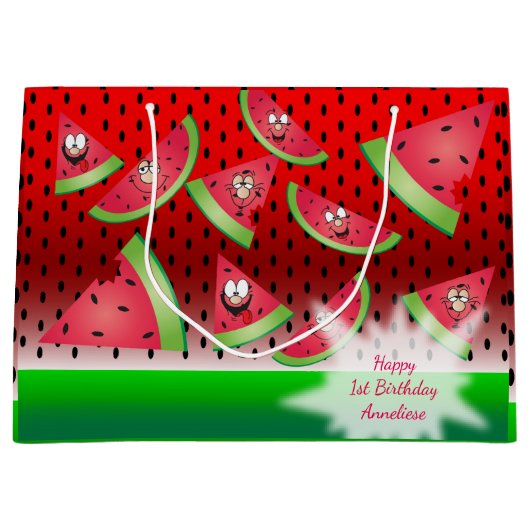 Funny Face Watermelon Kind Verjaardag Large Cadeautasje (Voorkant)