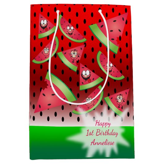 Funny Face Watermelon Kind Verjaardag Medium Cadeauzakje (Voorkant)
