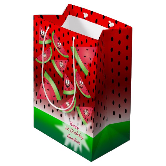 Funny Face Watermelon Kind Verjaardag Medium Cadeauzakje (Achterkant Gekanteld)