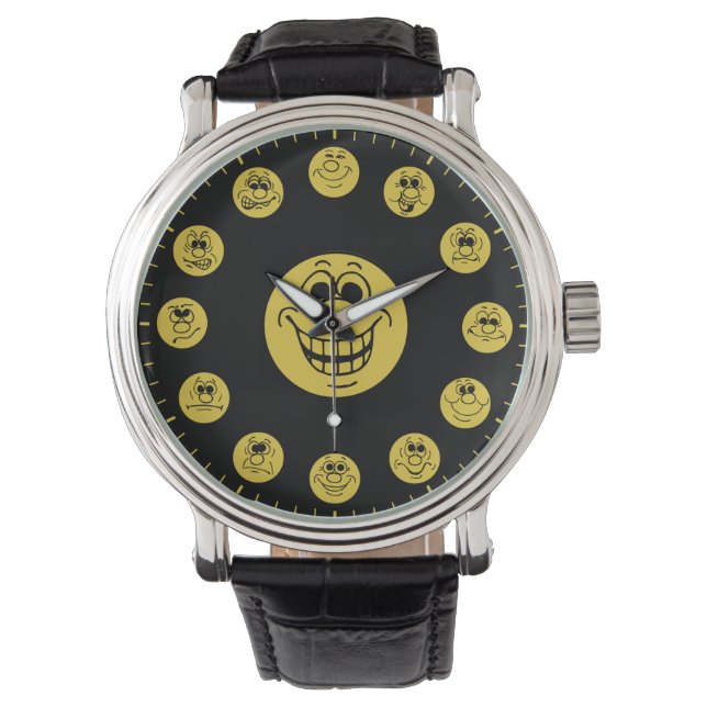 Funny Faces & Expressions in Gold Emoji's Horloge (Voorkant)