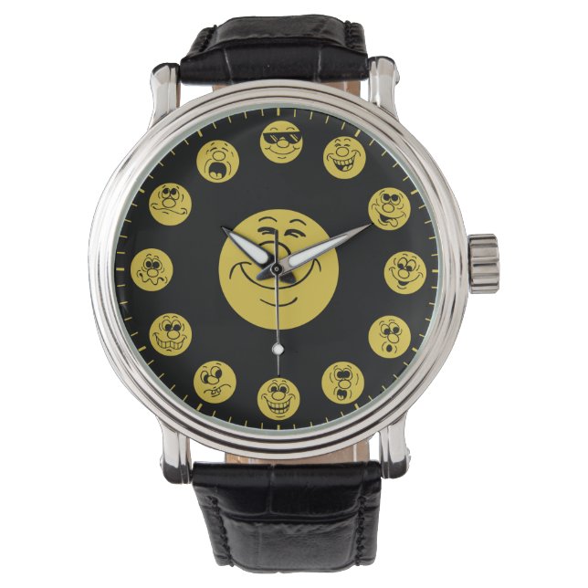 Funny Faces & Expressions in Gold Emoji's Horloge (Voorkant)