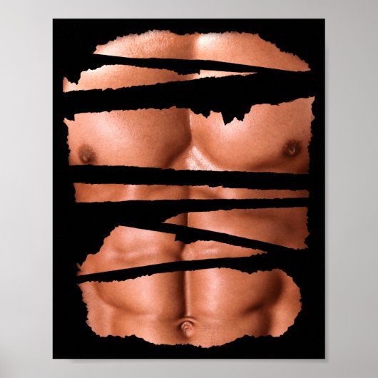 Funny Fake Muscles Fitness Model Chest Six Pack Ab Poster (Voorkant)