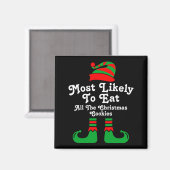 Funny Family Christmas Most Likely To Elf  Magneet (Voorkant / Achterkant)
