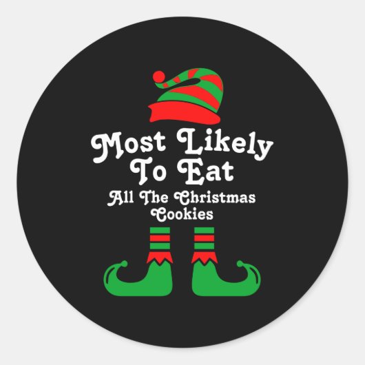 Funny Family Christmas Most Likely To Elf Ronde Sticker (Voorkant)