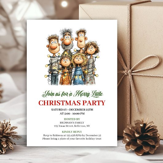Funny Family Hand Drawn Christmas Party Invite Kaart
