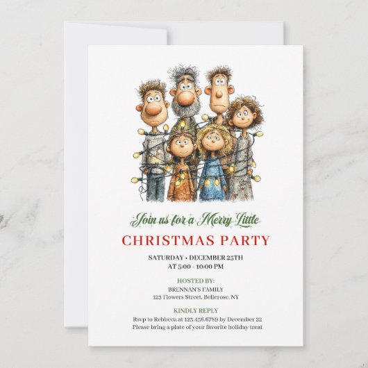Funny Family Hand Drawn Christmas Party Invite Kaart (Voorkant)