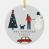 Funny family kerstboom Scandinavische foto Keramisch Ornament (Voorkant)