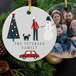Funny family kerstboom Scandinavische foto Keramisch Ornament