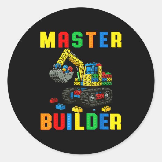 Funny Family Master Builder Building Bricks Blocks Ronde Sticker (Voorkant)