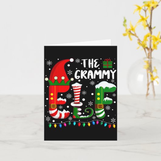 Funny Family Matching Pajamas Grammy Elf Christmas Kaart (Gele Bloem)