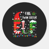 Funny Family Matching Pajamas Twin Sister Elf Chri Ronde Sticker (Voorkant)