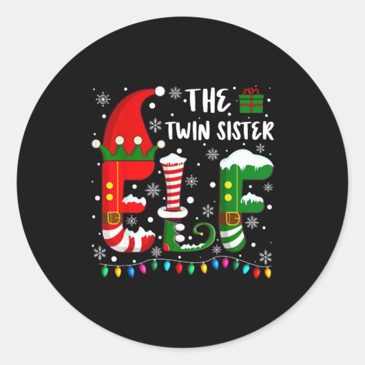 Funny Family Matching Pajamas Twin Sister Elf Chri Ronde Sticker (Voorkant)