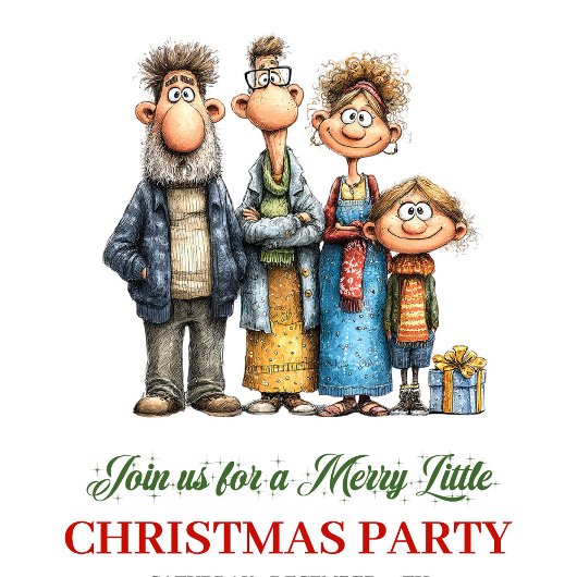 Funny Family Modern Holiday Party Invitation Kaart
