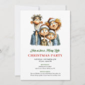 Funny Family Red Green Christmas Party Invitation Kaart (Voorkant)