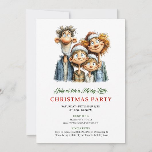 Funny Family Red Green Christmas Party Invitation Kaart (Voorkant)