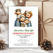 Funny Family Red Green Christmas Party Invitation Kaart
