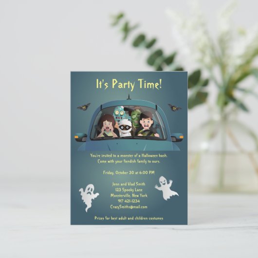 Funny Family Vacation Halloween Nightmare Uitnodiging Briefkaart (Staand voorkant)