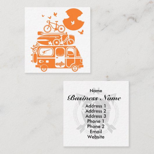 Funny family vakantion campervan vierkante visitekaartje (Voorkant / Achterkant)