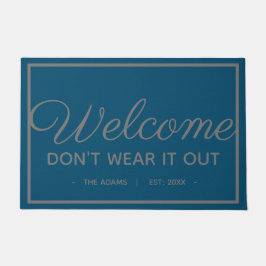 Funny Family Welkom | Moderne blauwe grijze stijl Deurmat