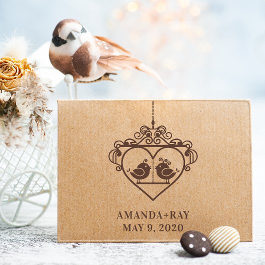 Funny Fancy Birds Cage Couple Wedding Rubberstempel
