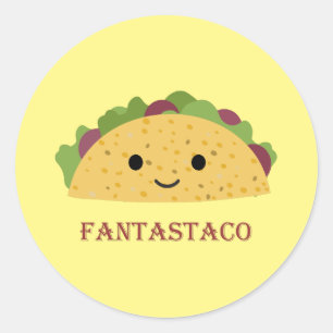Funny Fantastaco Taco Pun Cute Kawaii Taco Ronde Sticker