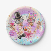 Funny Fantasy-Giraffes in de Snoepjes van Katoen Papieren Bordje (Voorkant)