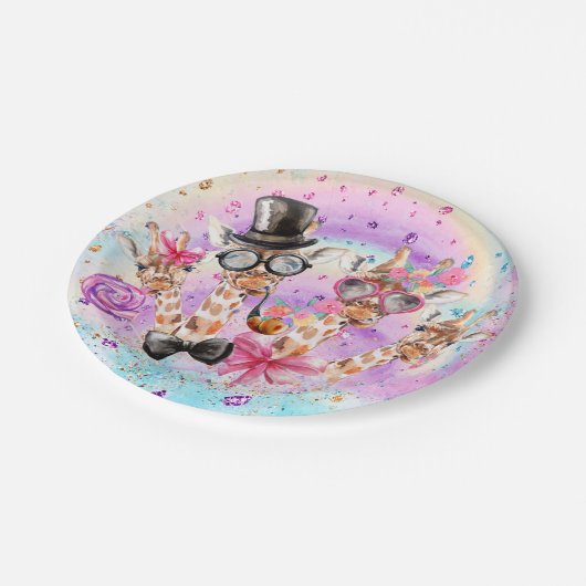 Funny Fantasy-Giraffes in de Snoepjes van Katoen Papieren Bordje (Gekanteld)