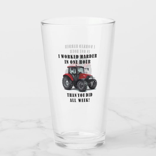 Funny Faring Quote Tractor Hard Work Glas (Achterkant)