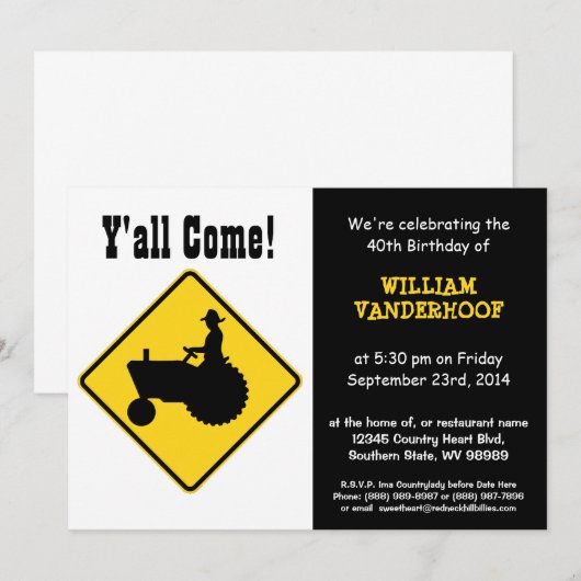 Funny Farmer op Tractor Birthday Party Kaart (Voorkant / Achterkant)