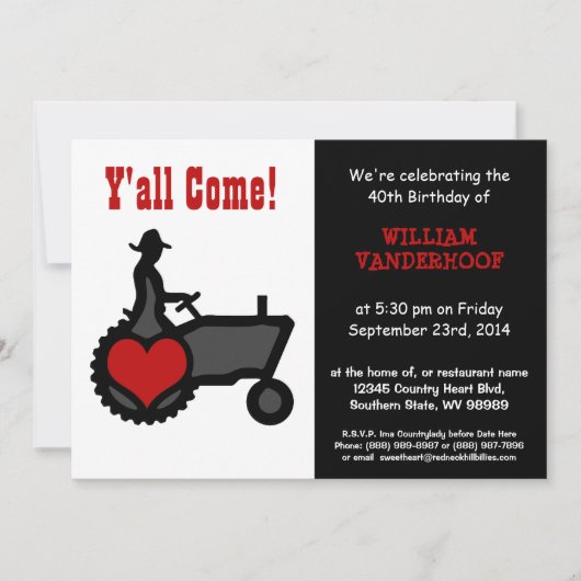 Funny Farmer op Tractor Birthday Party Kaart (Voorkant)