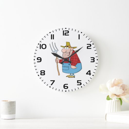 Funny Farmer Pitchfork Overalls and Straw Hat Grote Klok (Huis)