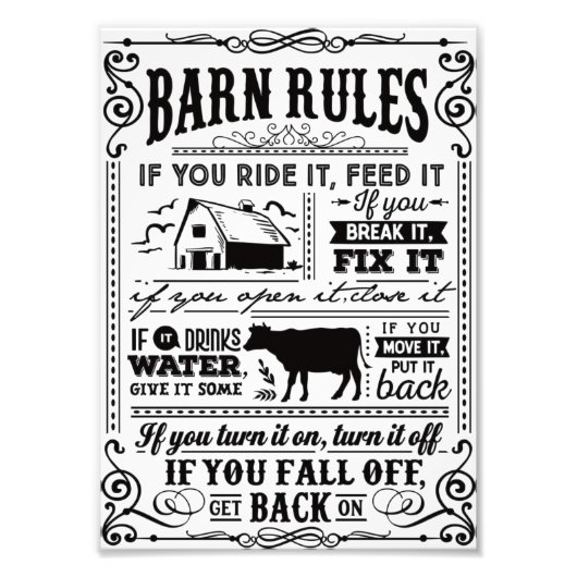 Funny Farmers barn rules Plaque Foto Afdruk (Voorkant)