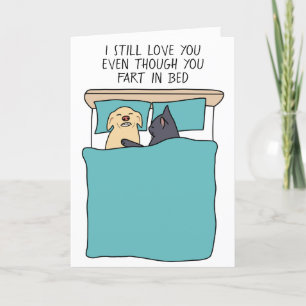 Funny fart in bed cat Valentijn Day Card Feestdagen Kaart