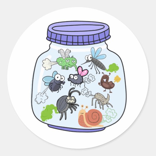 Funny farting Bug Jar Ronde Sticker (Voorkant)