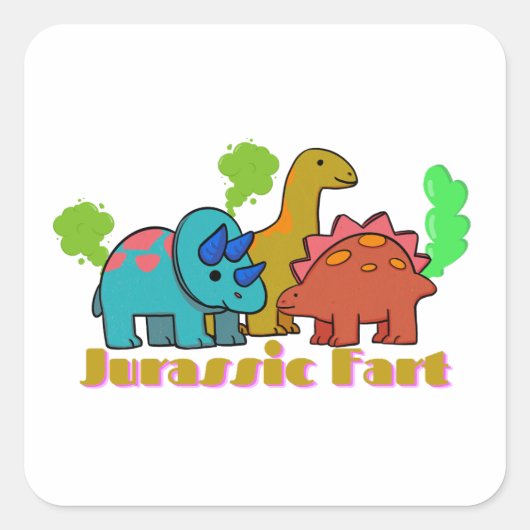 Funny Farting Dinosaurs Vierkante Sticker (Voorkant)
