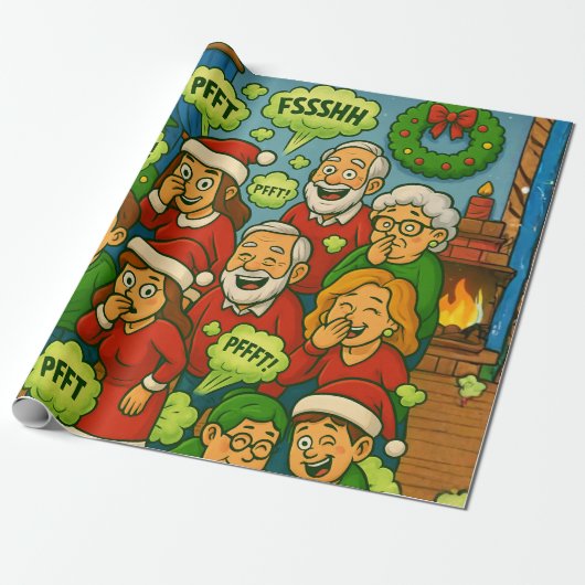 Funny Farting Family Christmas Cadeaupapier (Uitgerold)