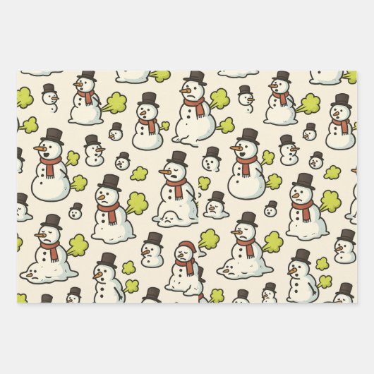 Funny Farting Snowmen Christmas Inpakpapier Vel (Voorkant 2)