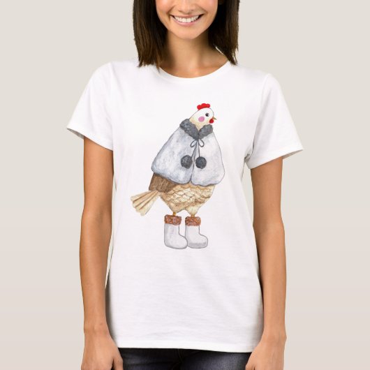 Funny Fashionable Chicken in Winter Cape and boots T-shirt (Voorkant)
