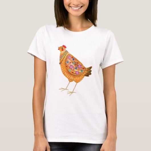 Funny Fashionable Floral Chicken with Jewelry T-shirt (Voorkant)