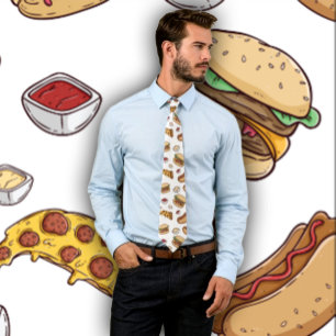 Funny Fast Food Design - Hamburgers Hot Dogs Pizza Stropdas