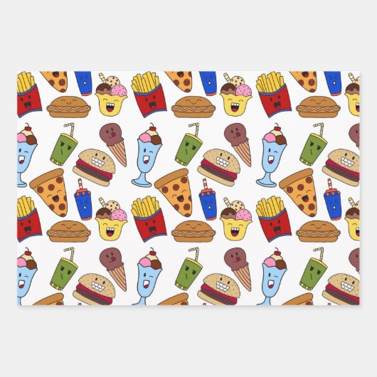 Funny Fast Food Wrapping Paper Set (Voorkant)